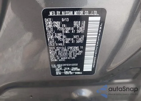 2014 Nissan Quest Sl z USA, uszkodzony, nr VIN JN8AE2KP2E9102032